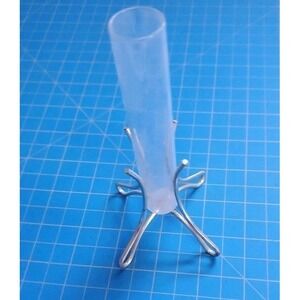 VINTAGE MCM TESTTUBE STYLE BUDVASE SILVER STAND 5.75" X 2.5"